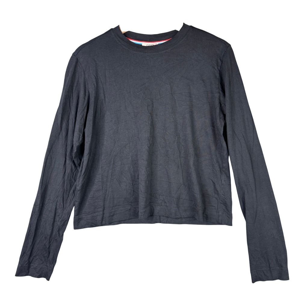 AYR The French Fry Long Sleeve Cotton T-Shirt Black Small Relaxed Fit Crew Neck